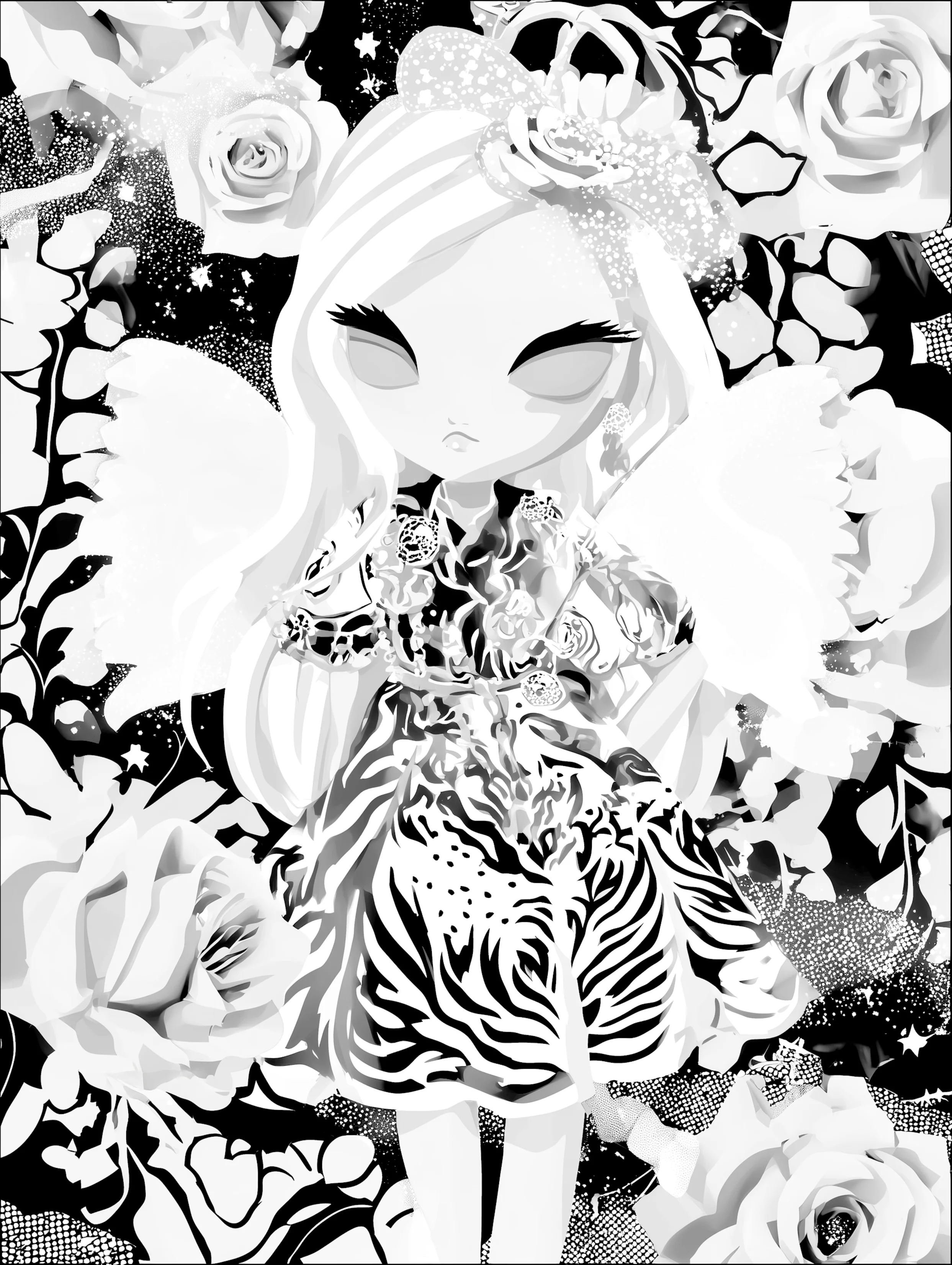 Free printable angel coloring page for adults featuring gray eyes angel